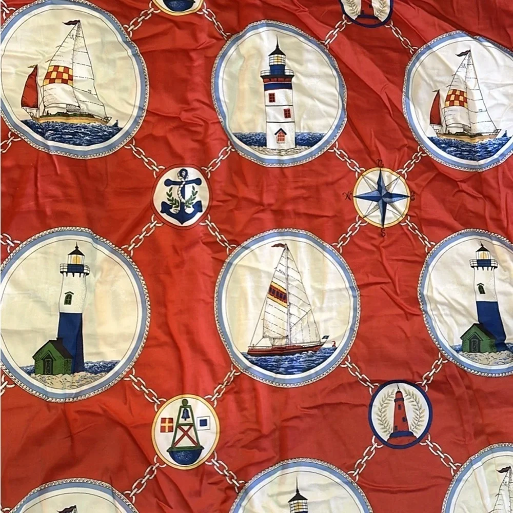 Custom Made Twin Sz Lighthouse Print - Attached Bed Skirt & Decorative Cording